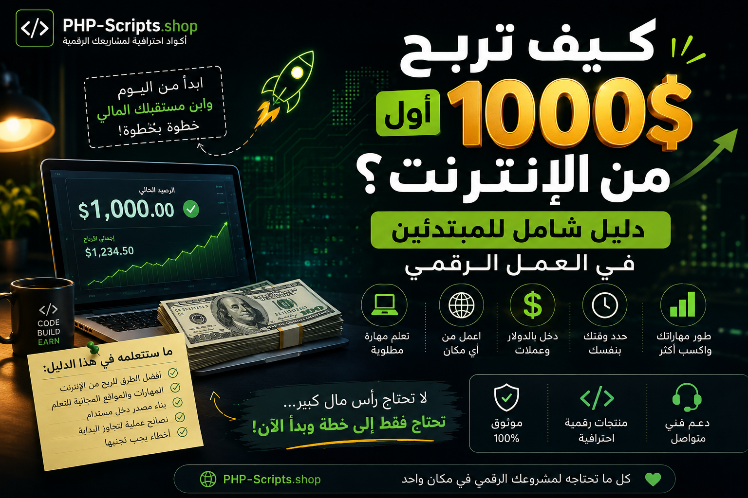 💰 كيف تربح أول 1000 دولار من الإنترنت؟ دليل شامل للمبتدئين في العمل الرقمي